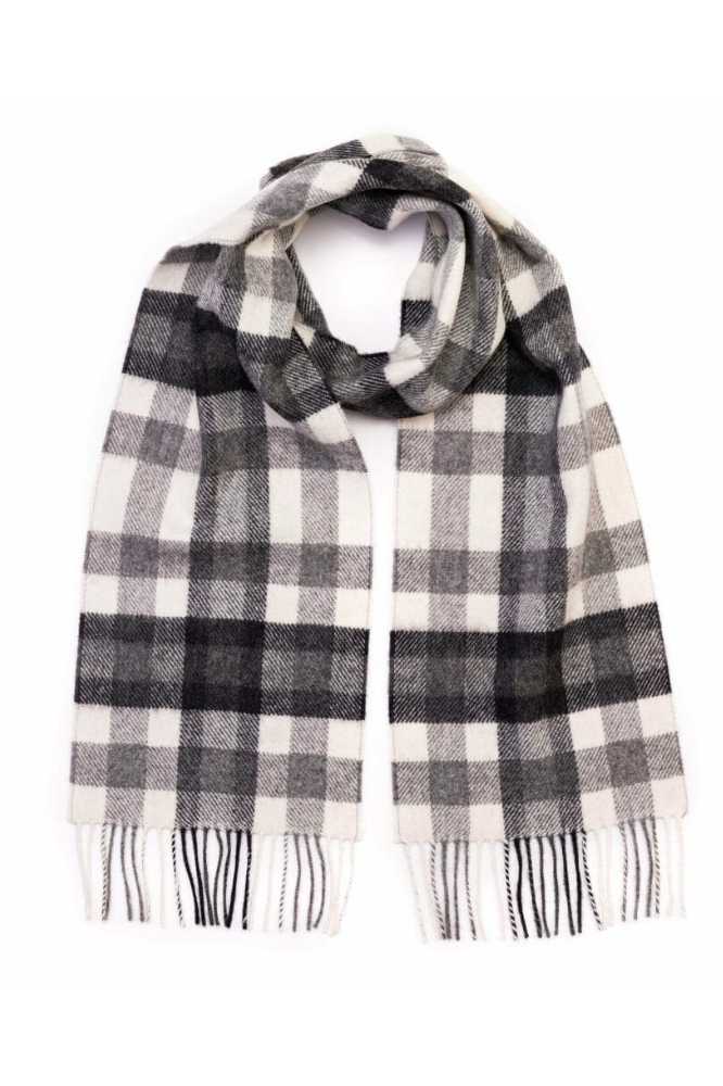 Hanly Irish Wool Scarf Long 1907 Snow Grey Charcoal - John Hanly