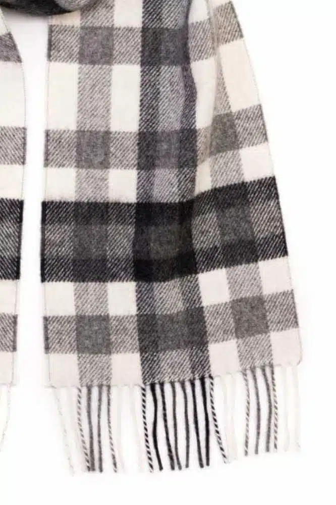 Hanly Irish Wool Scarf Long 1907 Snow Grey Charcoal - John Hanly