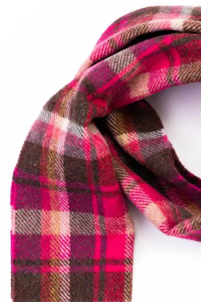 John Hanly Irish Wool Scarf Long 1914 Pink Maroon Check