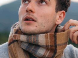 John Hanly Irish Wool Scarf Long 1959 Silver Grey Plaid