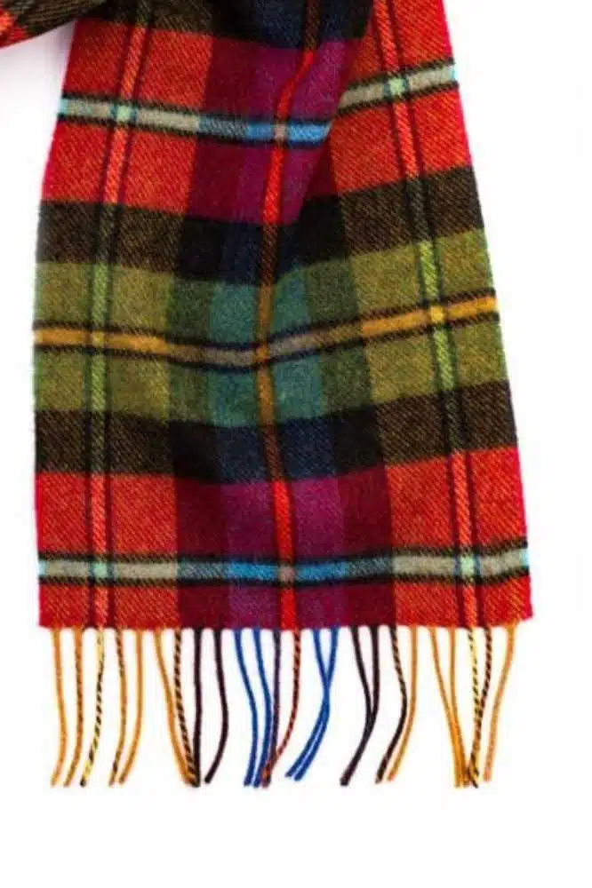 John Hanly Irish Wool Scarf Long 1987 Red Black Green Plaid