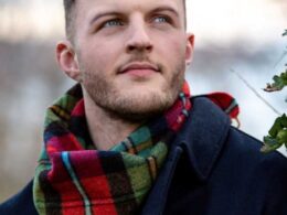 John Hanly Irish Wool Scarf Long 1987 Red Black Green Plaid