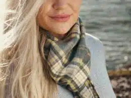 John Hanly Irish Wool Scarf Long 1995 Yellow Green Mix Check