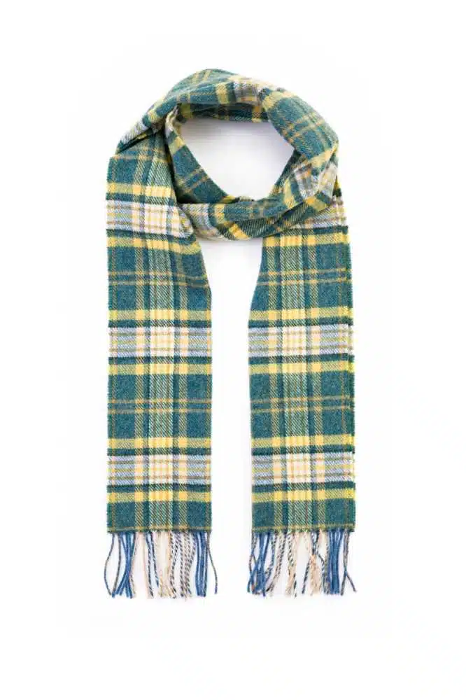 Hanly Irish Wool Scarf 1995 Yellow Green Mix Check - John Hanly