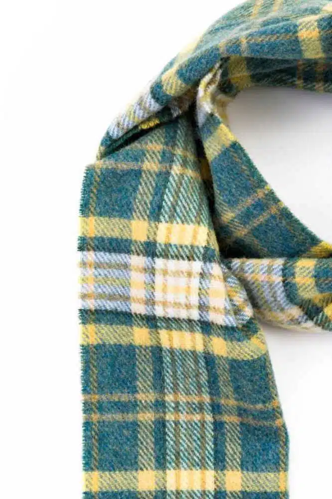 Hanly Irish Wool Scarf 1995 Yellow Green Mix Check - John Hanly