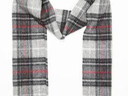 John Hanly Irish Wool Scarf Long Black Grey Red Check