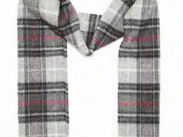 John Hanly Irish Wool Scarf Long Black Grey Red Check