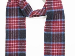 John Hanly Irish Wool Scarf Long Burgundy Denim Navy Plaid