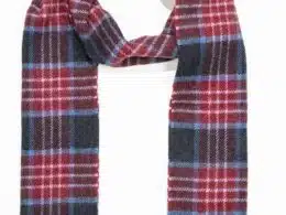 John Hanly Irish Wool Scarf Long Burgundy Denim Navy Plaid