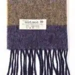 John Hanly Irish Wool Scarf Long Purple Charcoal Blue Tan Stripe