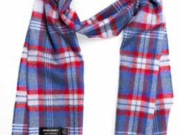 John Hanly Merino Luxury Wool Scarf Blue Red Check
