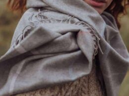 John Hanly Oversized Merino Scarf Silver Grey Pink Blue Overcheck