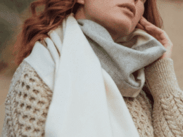 John Hanly Oversized Merino Scarf White Silver Grey Stripe