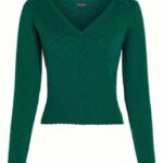 King Louie Cardi V Heart Ajour BCI Peacock Green - La Vie en Rose Damesmode