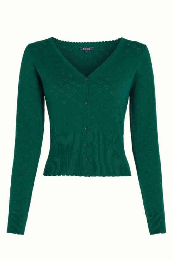 King Louie Cardi V Heart Ajour BCI Peacock Green - La Vie en Rose Damesmode