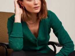 King Louie Cardi V Heart Ajour BCI Peacock Green - La Vie en Rose Damesmode