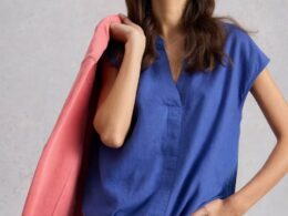 White Stuff Nicole Linen Blend Top Bright Blue