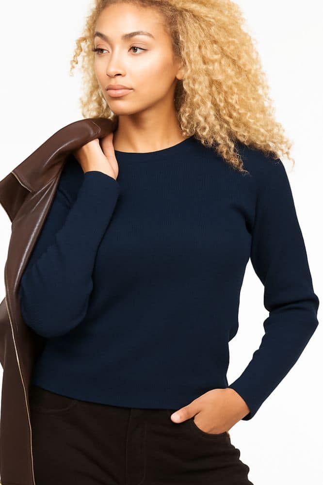 Roosenstein Wolke Liv Merino Rib Trui Navy - La Vie en Rose Damesmode