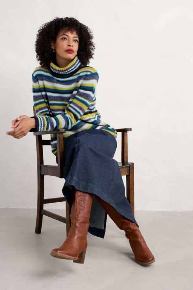 Seasalt Cornwall Braque Jumper Concertina Dark Citron Multi - La Vie en Rose Damesmode