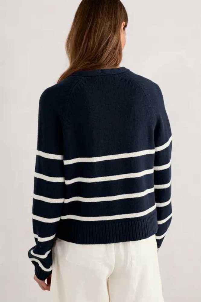 Seasalt Cornwall Castle Beach Cardigan Stripe Porthole Maritime Chalk - La Vie en Rose Damesmode
