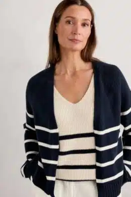Seasalt Cornwall Castle Beach Cardigan Stripe Porthole Maritime Chalk - La Vie en Rose Damesmode