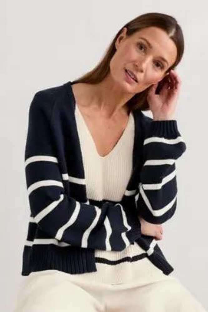 Seasalt Cornwall Castle Beach Cardigan Stripe Porthole Maritime Chalk - La Vie en Rose Damesmode