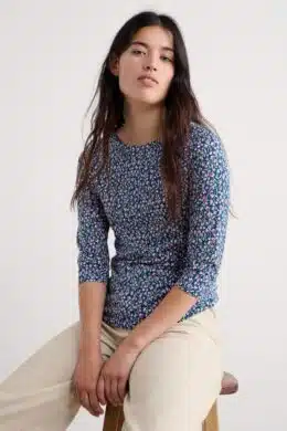 Seasalt Cornwall Easel 34 Sleeve Top Flax Flower Bright Orchid - La Vie en Rose Damesmode Enkhuizen