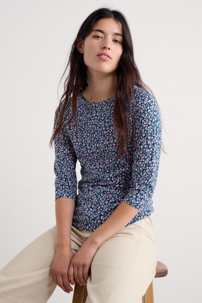 Seasalt Cornwall Easel 34 Sleeve Top Flax Flower Bright Orchid - La Vie en Rose Damesmode Enkhuizen