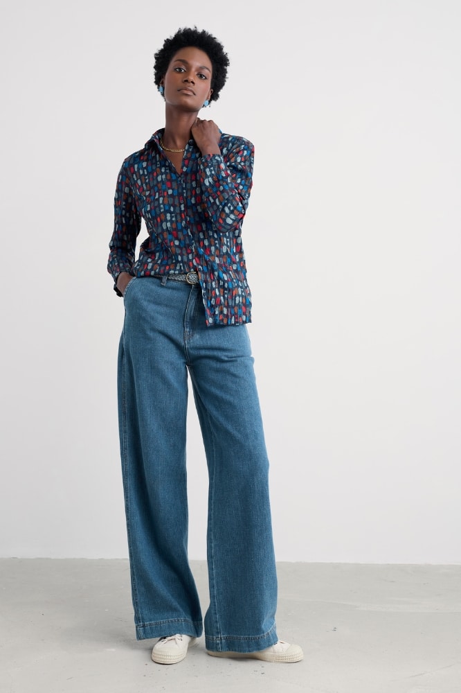 Seasalt Cornwall Larissa Shirt Dye Strokes Dark Lugger - La Vie en Rose Damesmode Enkhuizen