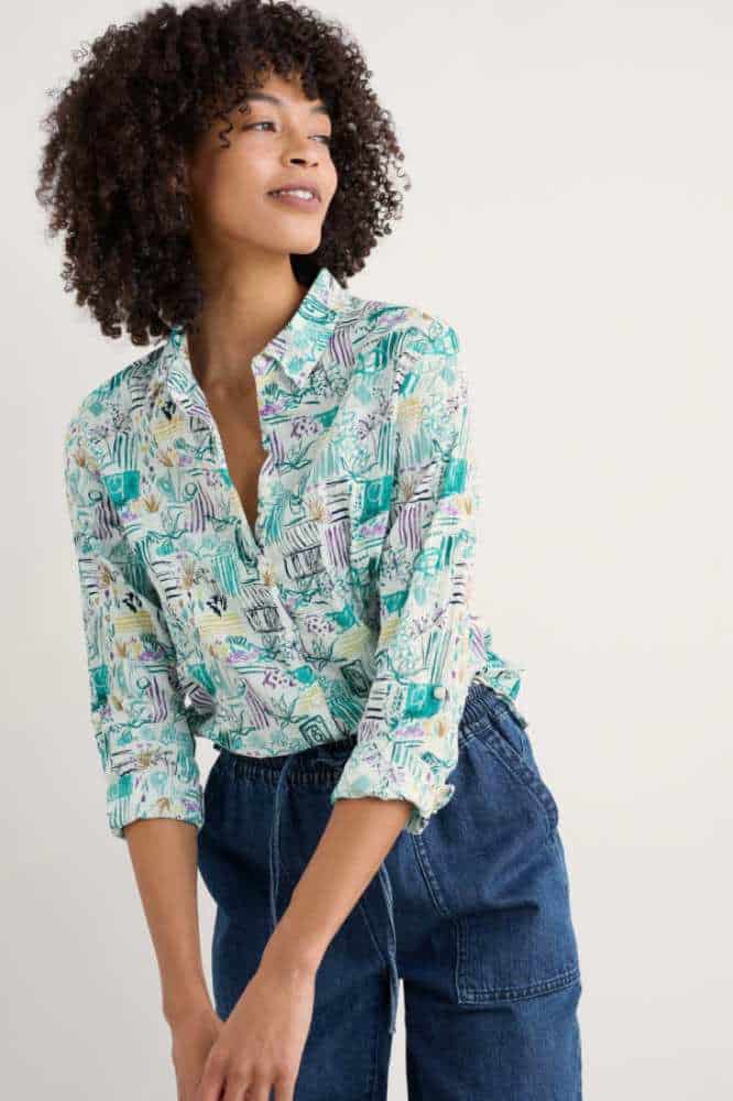 Seasalt Cornwall Larissa Shirt Garden Studio Sketch Chalk - La Vie en Rose Damesmode