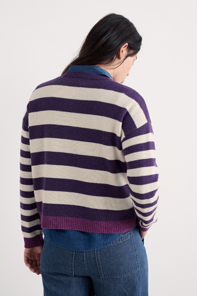 Seasalt Cornwall Pinwell Cardigan Bright Shape Dark Violet Mix - La Vie en Rose Damesmode Enkhuizen