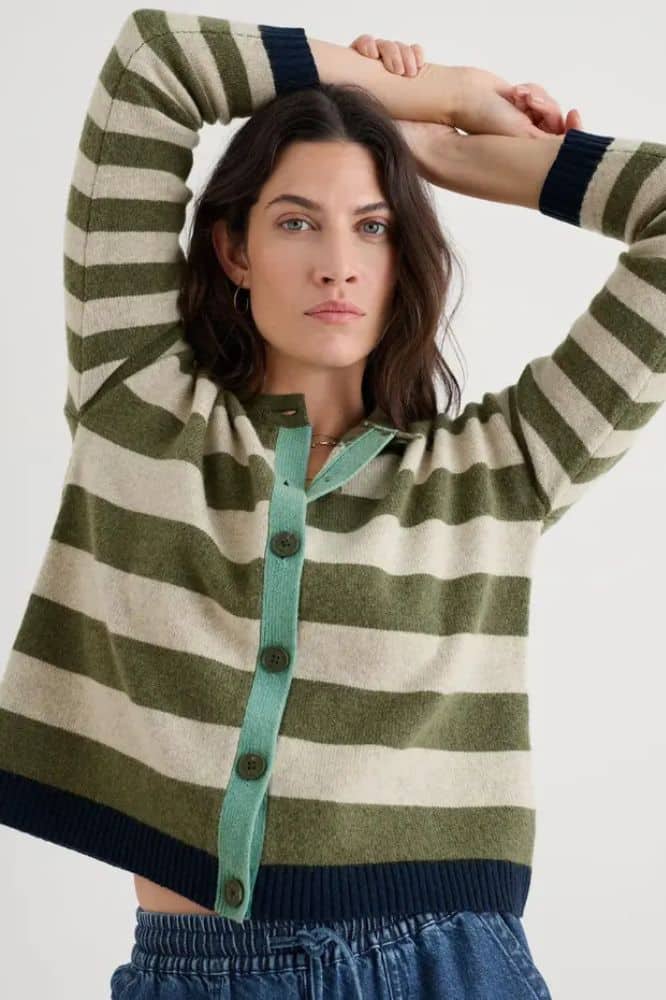 Seasalt Cornwall Pinwell Cardigan Bright Shape Light Olive Mix - La Vie en Rose Damesmode Enkhuizen