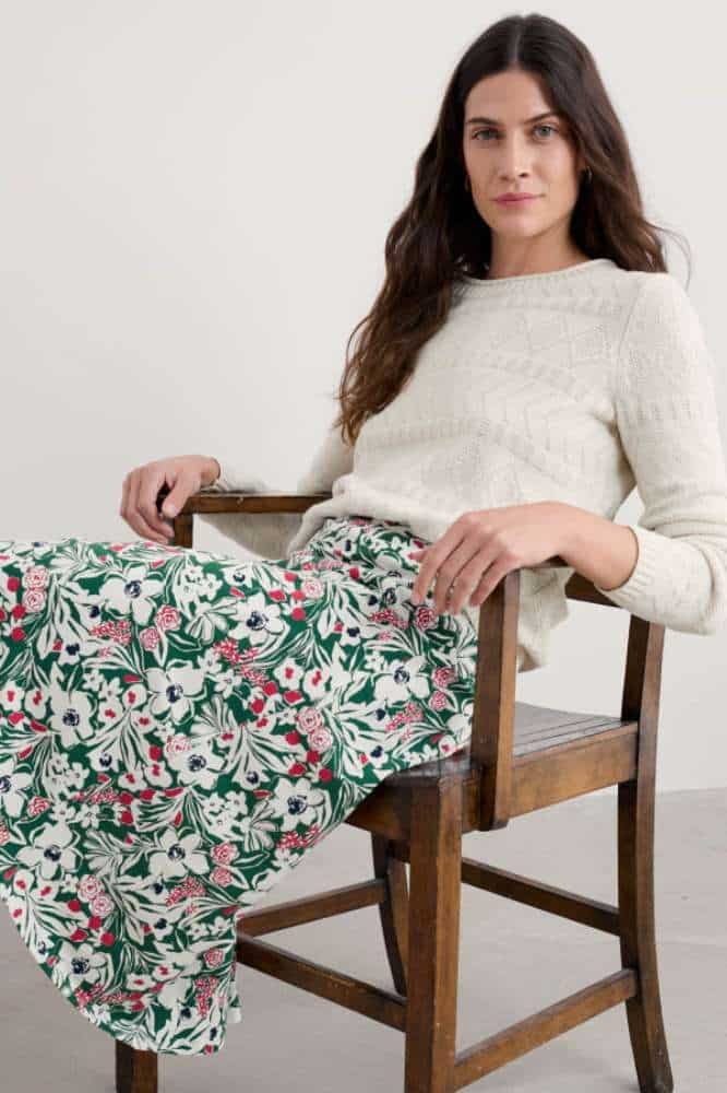Seasalt Cornwall Rose Skirt Calf Garden Flowers Dark Forage - La Vie en Rose Damesmode