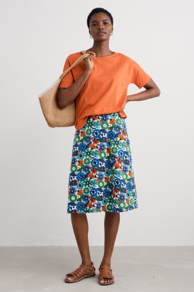 Seasalt Cornwall Rose Skirt Knee Screenprint Floral Chalk - La Vie en Rose Damesmode