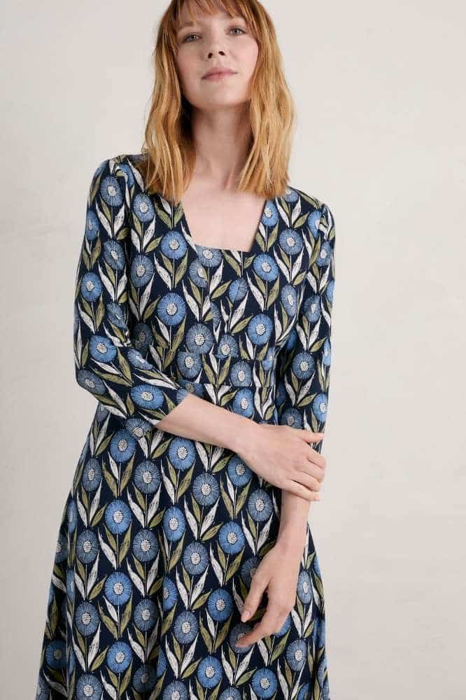 Seasalt Cornwall Waterfront Dress Textured Flower Head Maritime