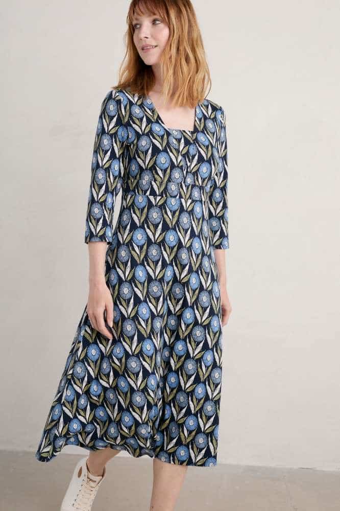 Seasalt Cornwall Waterfront Dress Textured Flower Head Maritime
