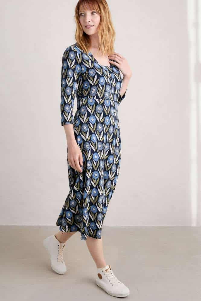 Seasalt Cornwall Waterfront Dress Textured Flower Head Maritime
