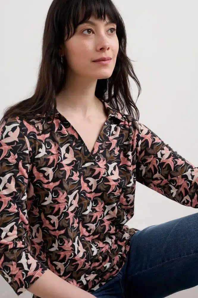Seasalt Cornwall Wavecrest Jersey Shirt (GOTS) Swooping Birds Onyx - La Vie en Rose Damesmode