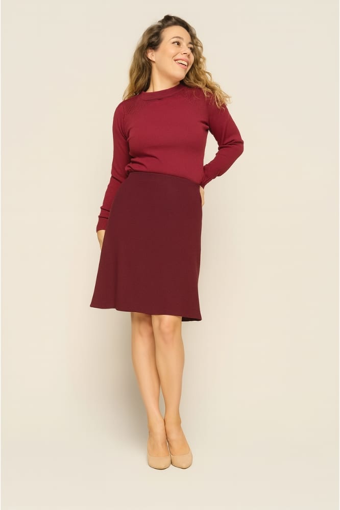 Very Cherry A-Line Skirt Burgundy Jersey Crepe - La Vie en Rose Damesmode