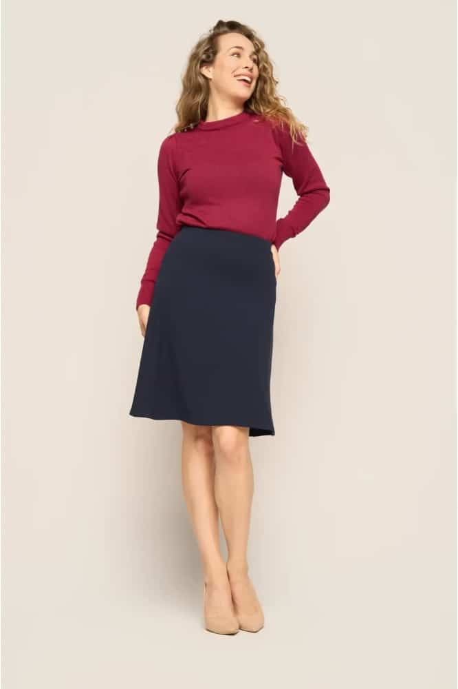 Very Cherry A-Line Skirt Navy Jersey Crepe - La Vie en Rose Damesmode