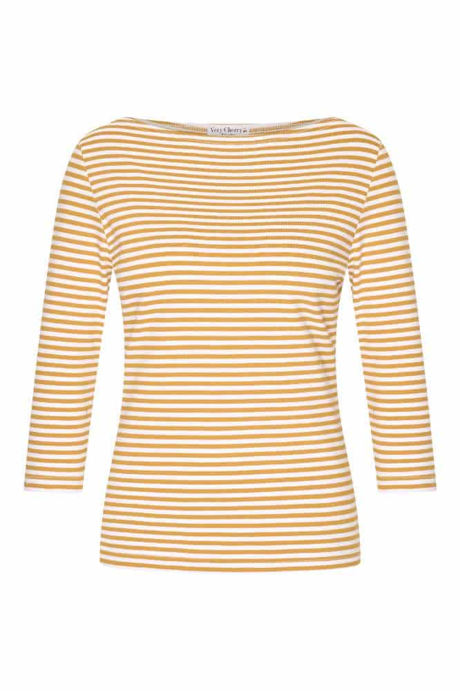 Very Cherry Boatneck Top French Stripes Honey Yellow - La Vie en Rose Damesmode