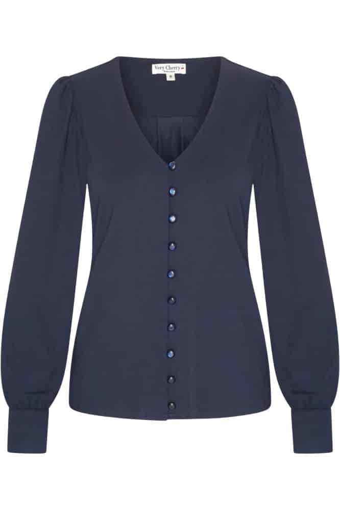 Very Cherry Celia Blouse Navy Tricot Deluxe - La Vie en Rose Damesmode