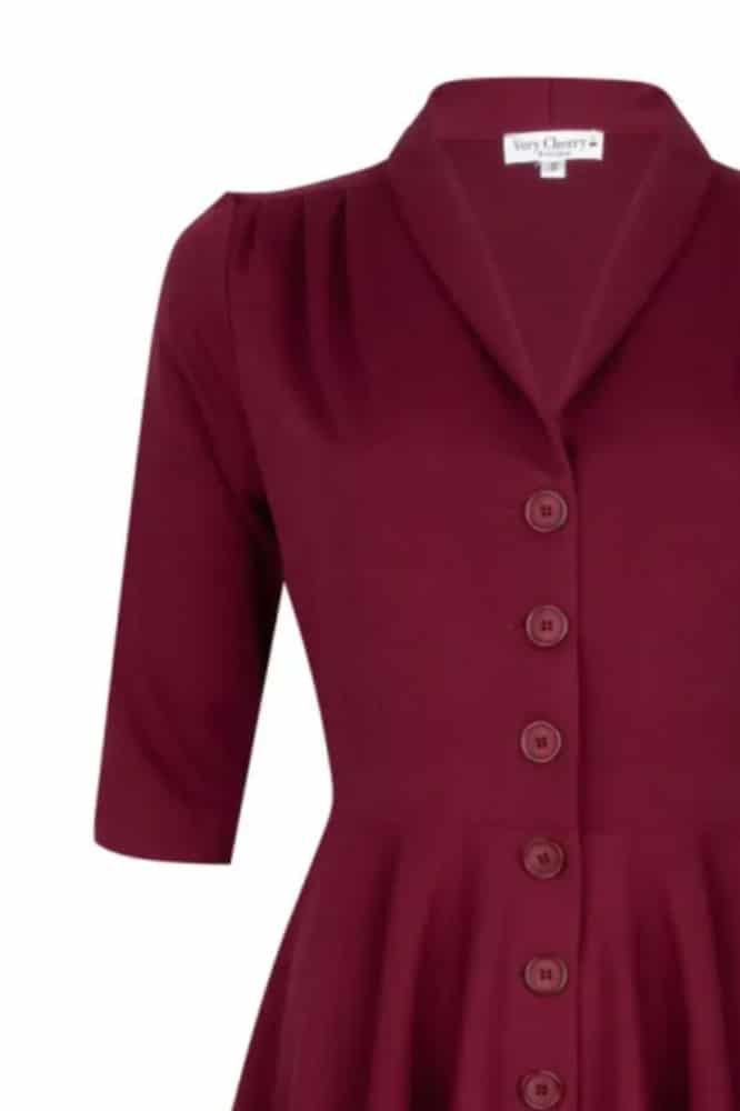 Very Cherry D'Laine Dress Burgundy Gaberdine - La Vie en Rose Damesmode