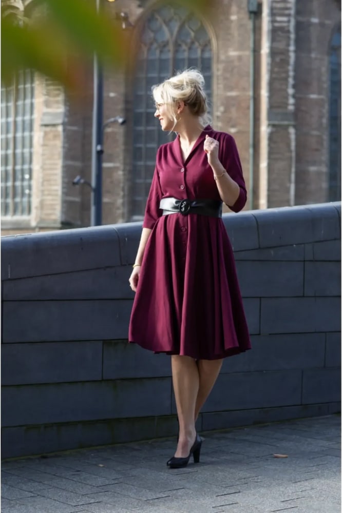 Very Cherry D'Laine Dress Burgundy Gaberdine - La Vie en Rose Damesmode