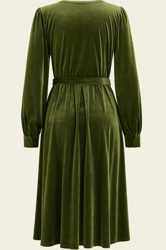 Very Cherry Dalida Dress Steam Velvet Olive - La Vie en Rose Damesmode (1)