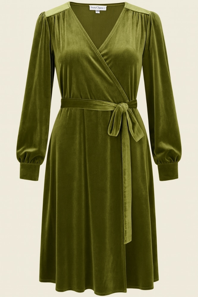 Very Cherry Dalida Dress Steam Velvet Olive - La Vie en Rose Damesmode (1)