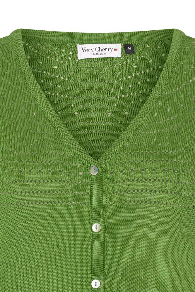 Very Cherry Lucia V Neck Cardigan Olive Green - La Vie en Rose Damesmode (1)
