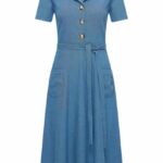 Very Cherry Revers Dress Lights Denim Indigo - La Vie en Rose Damesmode