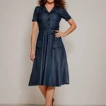 Very Cherry Revers Dress Midi Dark Denim