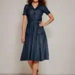 Very Cherry Revers Dress Midi Dark Denim